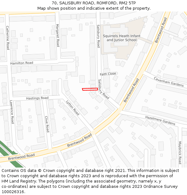 70, SALISBURY ROAD, ROMFORD, RM2 5TP: Location map and indicative extent of plot