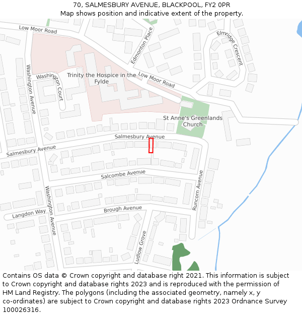 70, SALMESBURY AVENUE, BLACKPOOL, FY2 0PR: Location map and indicative extent of plot