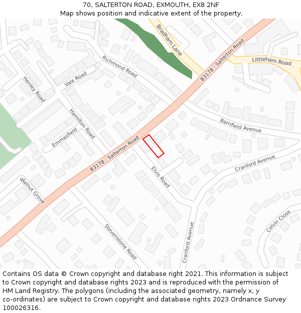 70, SALTERTON ROAD, EXMOUTH, EX8 2NF: Location map and indicative extent of plot