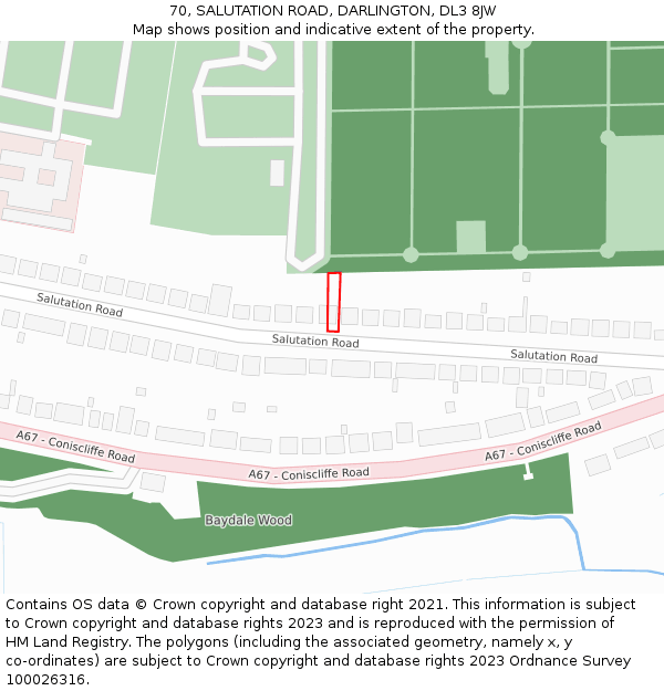 70, SALUTATION ROAD, DARLINGTON, DL3 8JW: Location map and indicative extent of plot