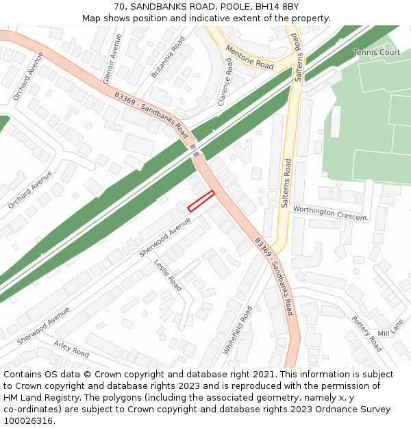 70, SANDBANKS ROAD, POOLE, BH14 8BY: Location map and indicative extent of plot