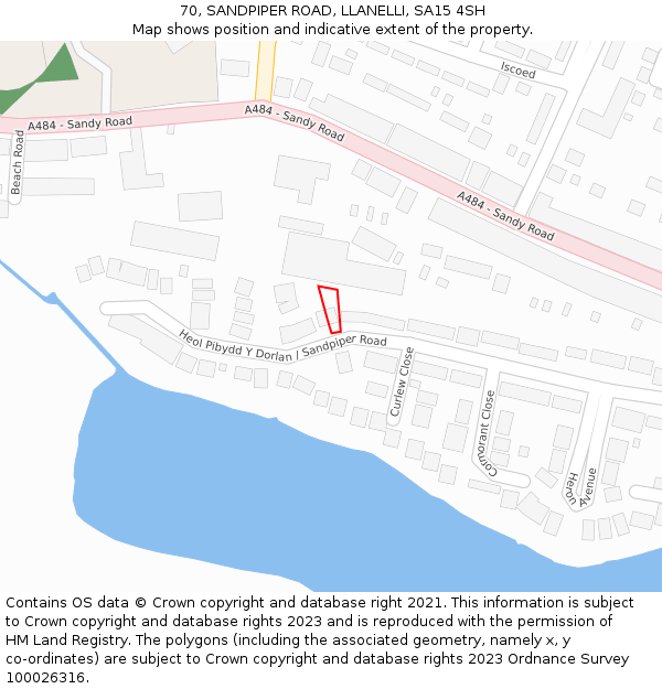 70, SANDPIPER ROAD, LLANELLI, SA15 4SH: Location map and indicative extent of plot