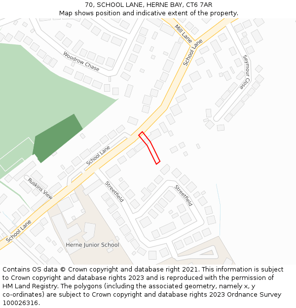 70, SCHOOL LANE, HERNE BAY, CT6 7AR: Location map and indicative extent of plot