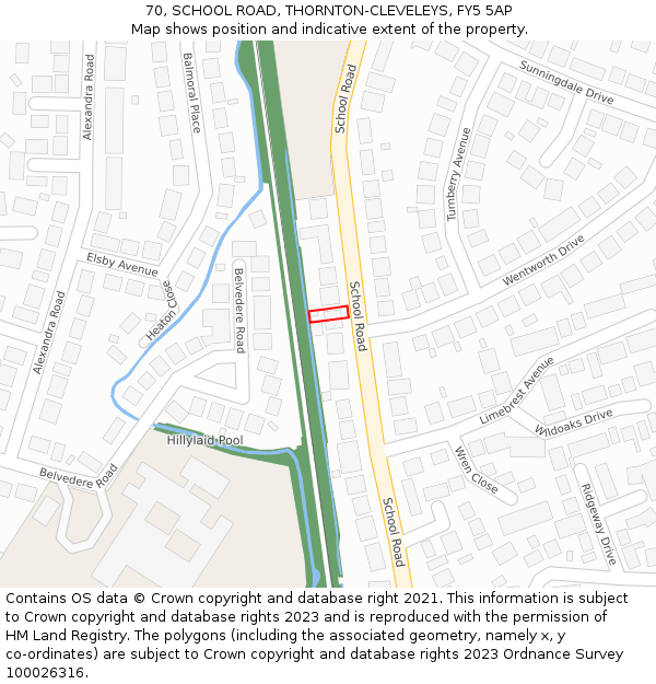 70, SCHOOL ROAD, THORNTON-CLEVELEYS, FY5 5AP: Location map and indicative extent of plot