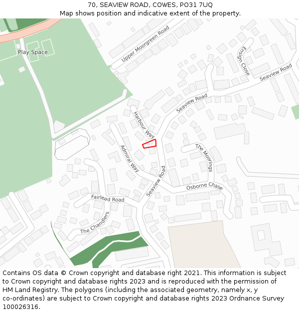 70, SEAVIEW ROAD, COWES, PO31 7UQ: Location map and indicative extent of plot