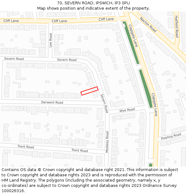 70, SEVERN ROAD, IPSWICH, IP3 0PU: Location map and indicative extent of plot