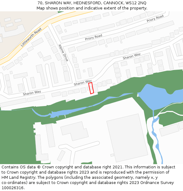 70, SHARON WAY, HEDNESFORD, CANNOCK, WS12 2NQ: Location map and indicative extent of plot