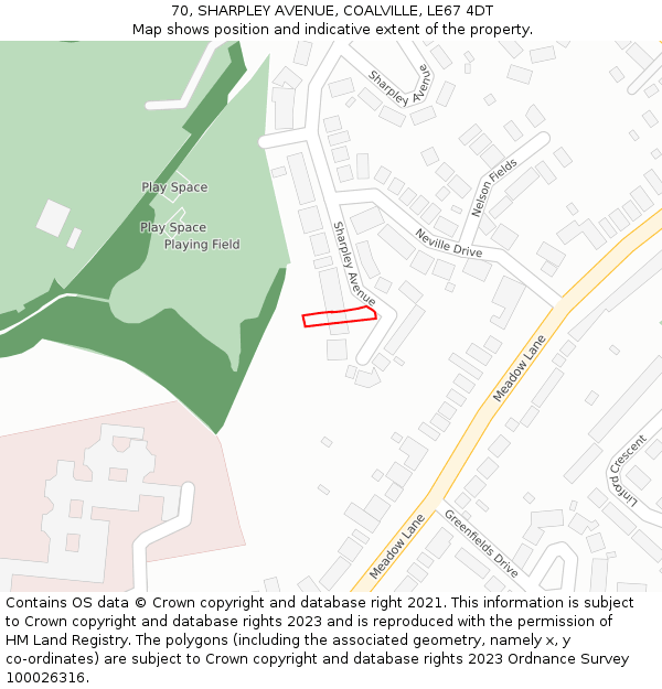 70, SHARPLEY AVENUE, COALVILLE, LE67 4DT: Location map and indicative extent of plot