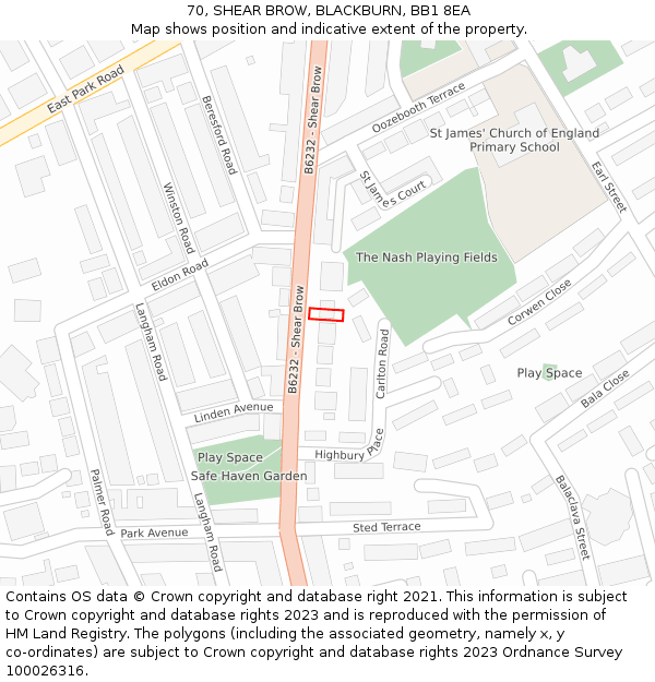 70, SHEAR BROW, BLACKBURN, BB1 8EA: Location map and indicative extent of plot