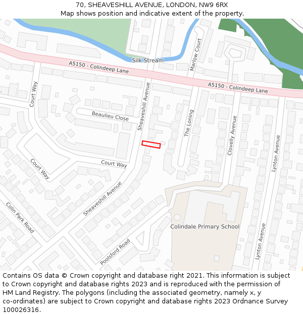 70, SHEAVESHILL AVENUE, LONDON, NW9 6RX: Location map and indicative extent of plot