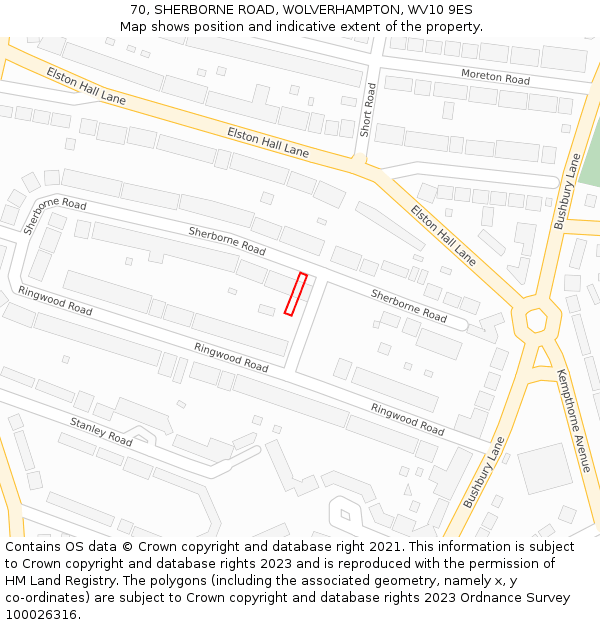 70, SHERBORNE ROAD, WOLVERHAMPTON, WV10 9ES: Location map and indicative extent of plot