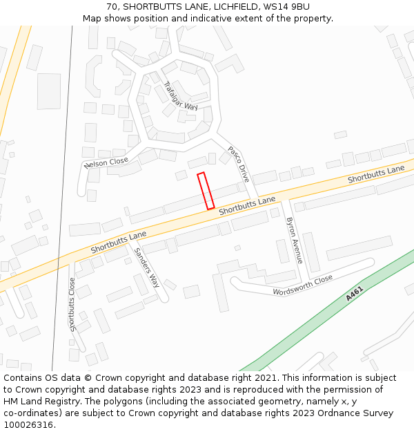 70, SHORTBUTTS LANE, LICHFIELD, WS14 9BU: Location map and indicative extent of plot