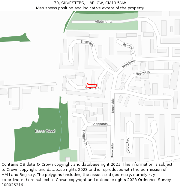 70, SILVESTERS, HARLOW, CM19 5NW: Location map and indicative extent of plot