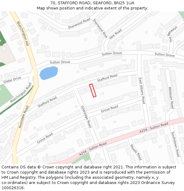 70, STAFFORD ROAD, SEAFORD, BN25 1UA: Location map and indicative extent of plot