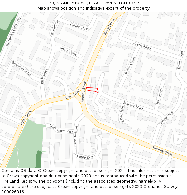 70, STANLEY ROAD, PEACEHAVEN, BN10 7SP: Location map and indicative extent of plot