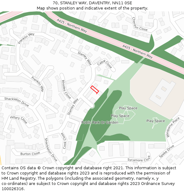 70, STANLEY WAY, DAVENTRY, NN11 0SE: Location map and indicative extent of plot