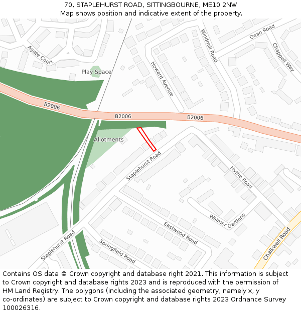 70, STAPLEHURST ROAD, SITTINGBOURNE, ME10 2NW: Location map and indicative extent of plot