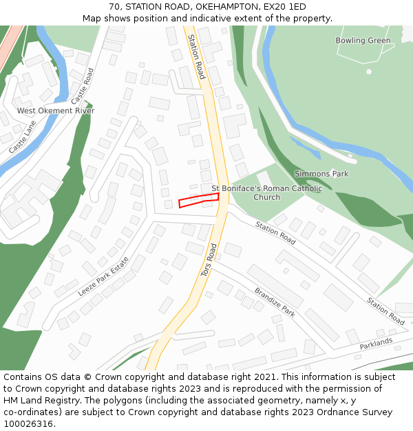 70, STATION ROAD, OKEHAMPTON, EX20 1ED: Location map and indicative extent of plot