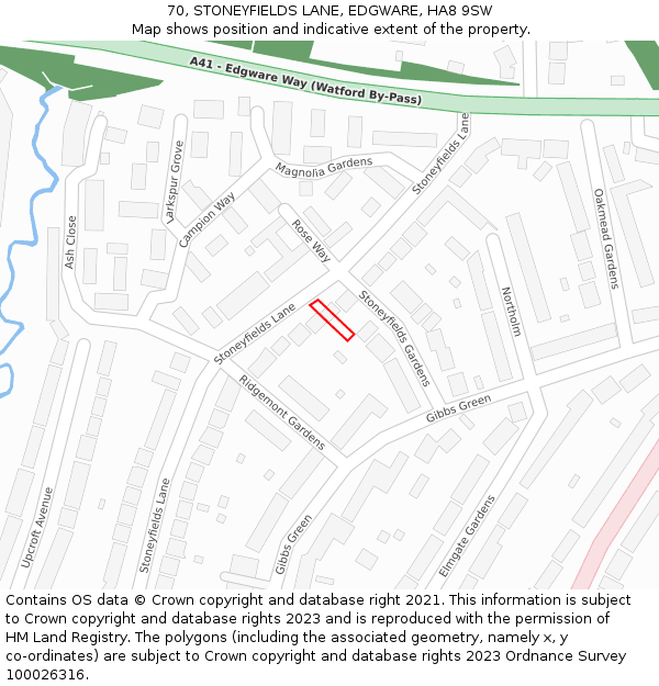 70, STONEYFIELDS LANE, EDGWARE, HA8 9SW: Location map and indicative extent of plot