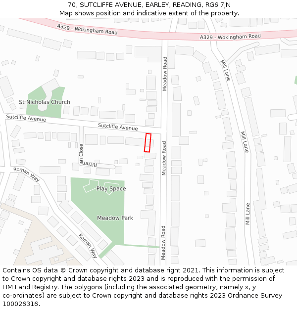70, SUTCLIFFE AVENUE, EARLEY, READING, RG6 7JN: Location map and indicative extent of plot