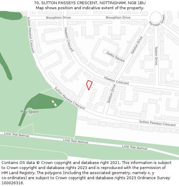 70, SUTTON PASSEYS CRESCENT, NOTTINGHAM, NG8 1BU: Location map and indicative extent of plot