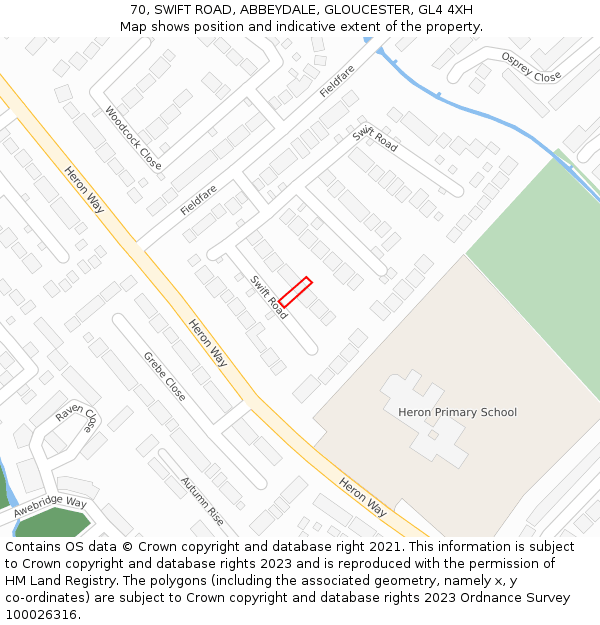 70, SWIFT ROAD, ABBEYDALE, GLOUCESTER, GL4 4XH: Location map and indicative extent of plot