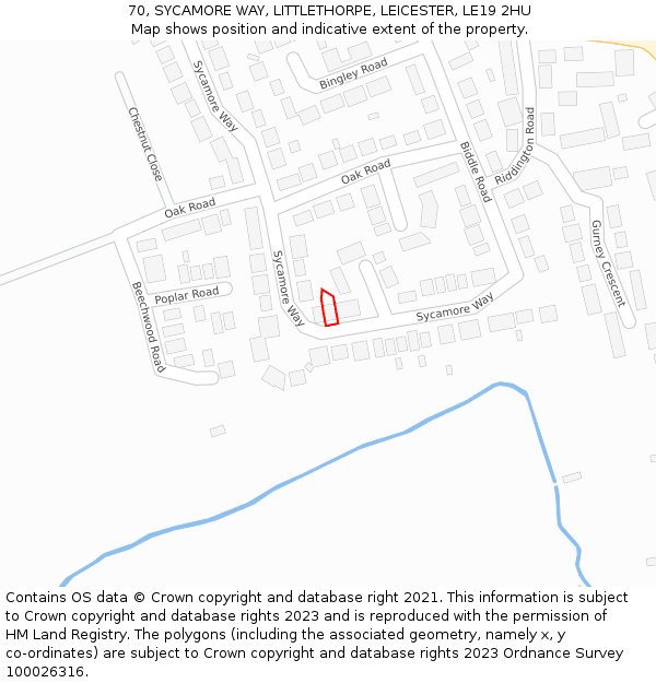 70, SYCAMORE WAY, LITTLETHORPE, LEICESTER, LE19 2HU: Location map and indicative extent of plot