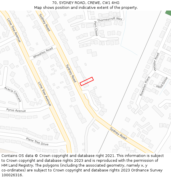 70, SYDNEY ROAD, CREWE, CW1 4HG: Location map and indicative extent of plot