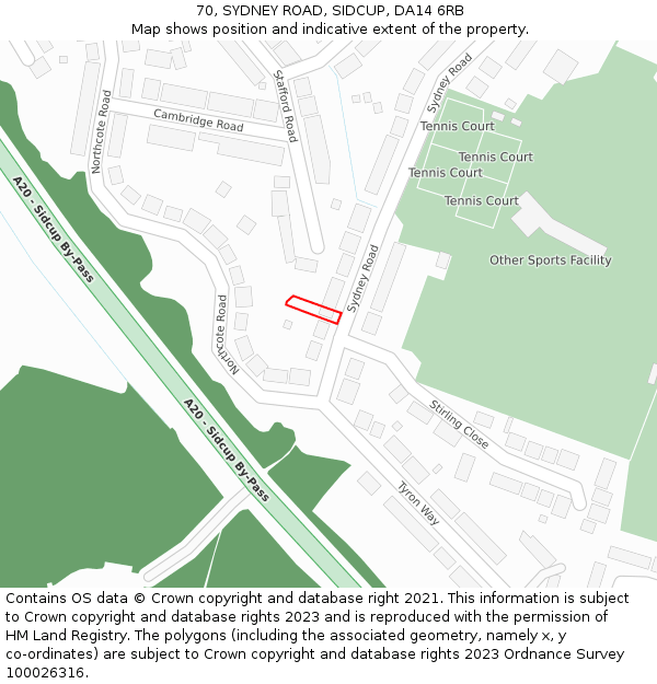 70, SYDNEY ROAD, SIDCUP, DA14 6RB: Location map and indicative extent of plot