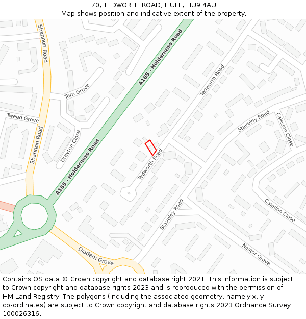 70, TEDWORTH ROAD, HULL, HU9 4AU: Location map and indicative extent of plot