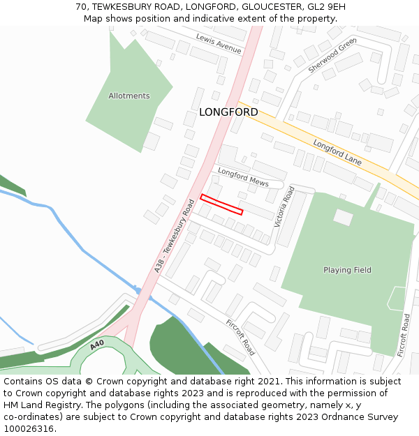 70, TEWKESBURY ROAD, LONGFORD, GLOUCESTER, GL2 9EH: Location map and indicative extent of plot