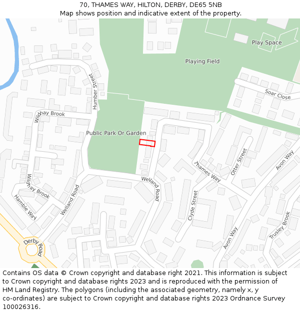 70, THAMES WAY, HILTON, DERBY, DE65 5NB: Location map and indicative extent of plot