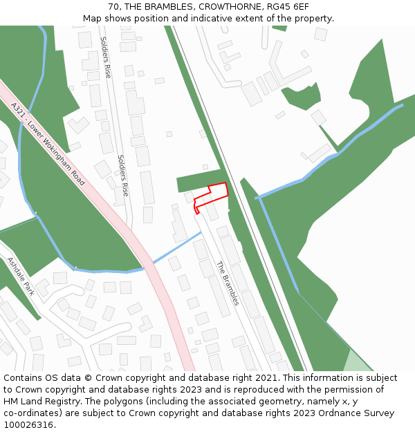 70, THE BRAMBLES, CROWTHORNE, RG45 6EF: Location map and indicative extent of plot