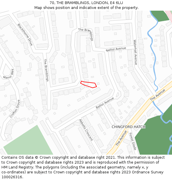 70, THE BRAMBLINGS, LONDON, E4 6LU: Location map and indicative extent of plot