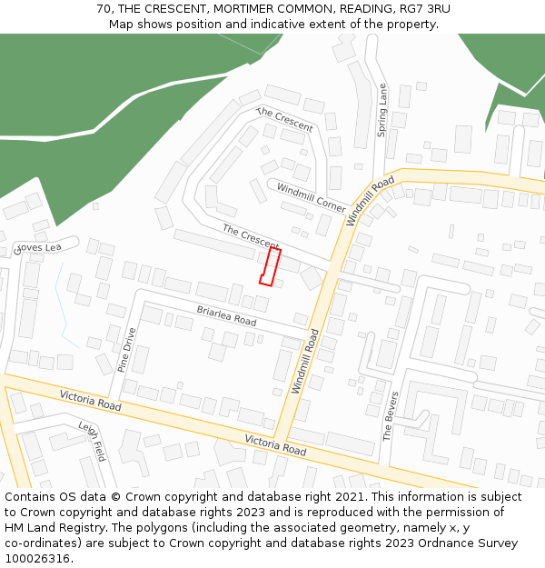 70, THE CRESCENT, MORTIMER COMMON, READING, RG7 3RU: Location map and indicative extent of plot