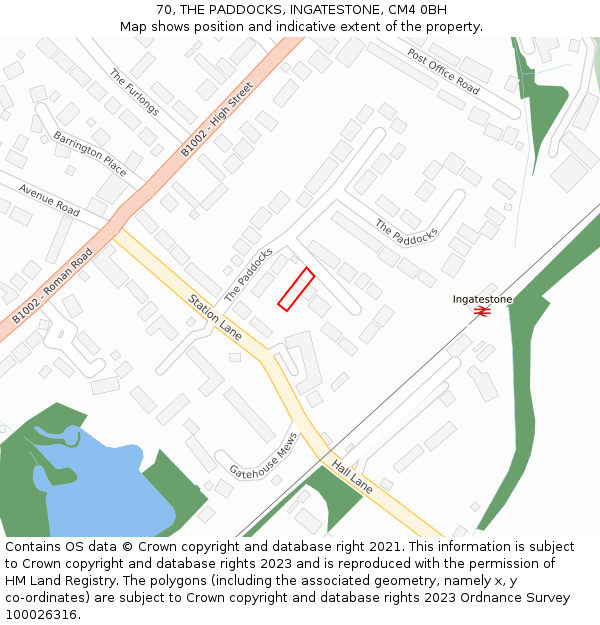 70, THE PADDOCKS, INGATESTONE, CM4 0BH: Location map and indicative extent of plot