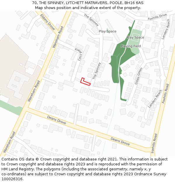 70, THE SPINNEY, LYTCHETT MATRAVERS, POOLE, BH16 6AS: Location map and indicative extent of plot
