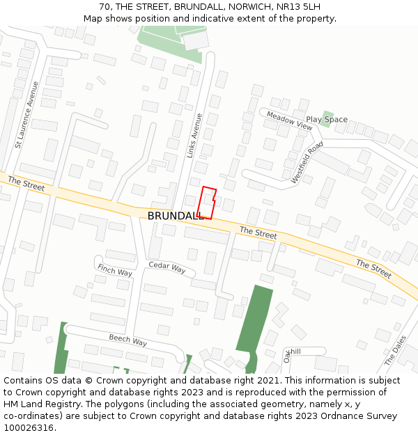 70, THE STREET, BRUNDALL, NORWICH, NR13 5LH: Location map and indicative extent of plot