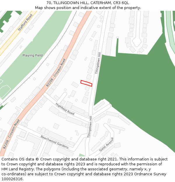 70, TILLINGDOWN HILL, CATERHAM, CR3 6QL: Location map and indicative extent of plot