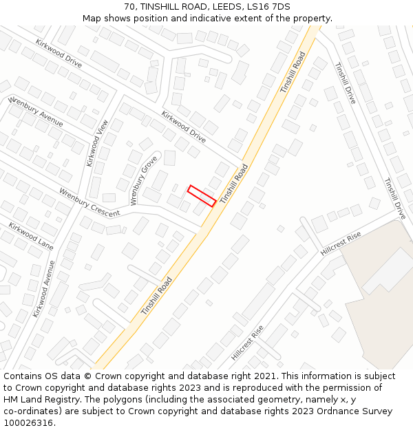 70, TINSHILL ROAD, LEEDS, LS16 7DS: Location map and indicative extent of plot