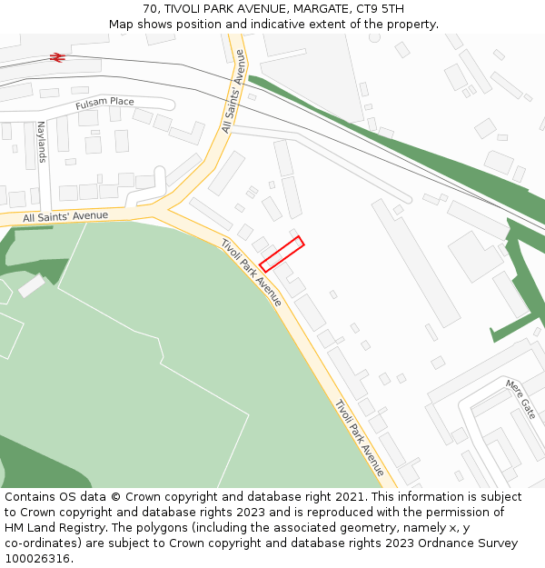 70, TIVOLI PARK AVENUE, MARGATE, CT9 5TH: Location map and indicative extent of plot