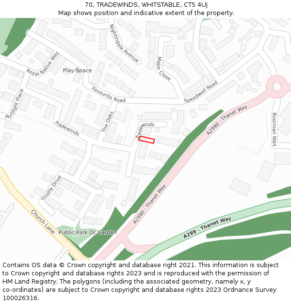 70, TRADEWINDS, WHITSTABLE, CT5 4UJ: Location map and indicative extent of plot