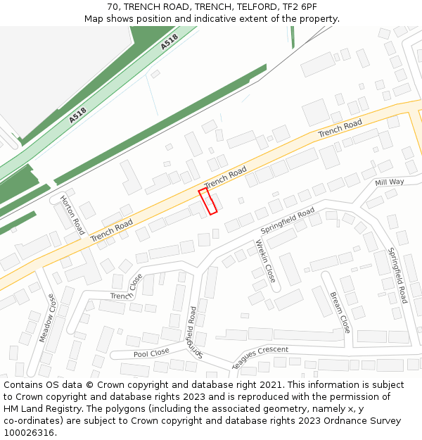 70, TRENCH ROAD, TRENCH, TELFORD, TF2 6PF: Location map and indicative extent of plot