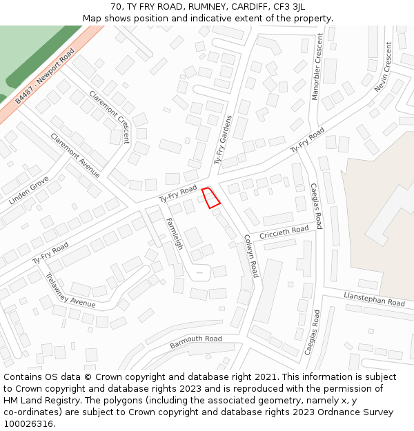 70, TY FRY ROAD, RUMNEY, CARDIFF, CF3 3JL: Location map and indicative extent of plot