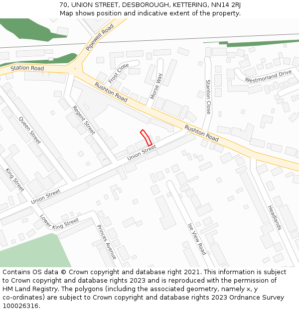 70, UNION STREET, DESBOROUGH, KETTERING, NN14 2RJ: Location map and indicative extent of plot