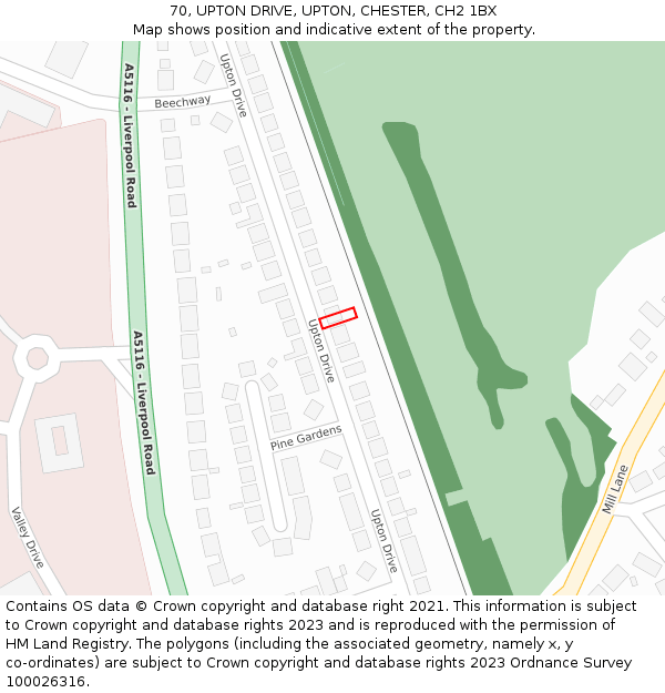 70, UPTON DRIVE, UPTON, CHESTER, CH2 1BX: Location map and indicative extent of plot