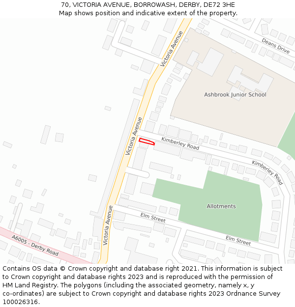 70, VICTORIA AVENUE, BORROWASH, DERBY, DE72 3HE: Location map and indicative extent of plot