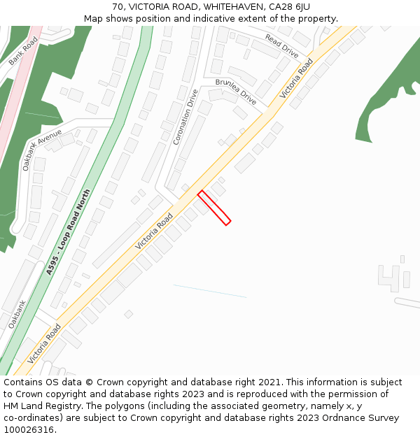 70, VICTORIA ROAD, WHITEHAVEN, CA28 6JU: Location map and indicative extent of plot