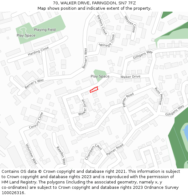 70, WALKER DRIVE, FARINGDON, SN7 7FZ: Location map and indicative extent of plot