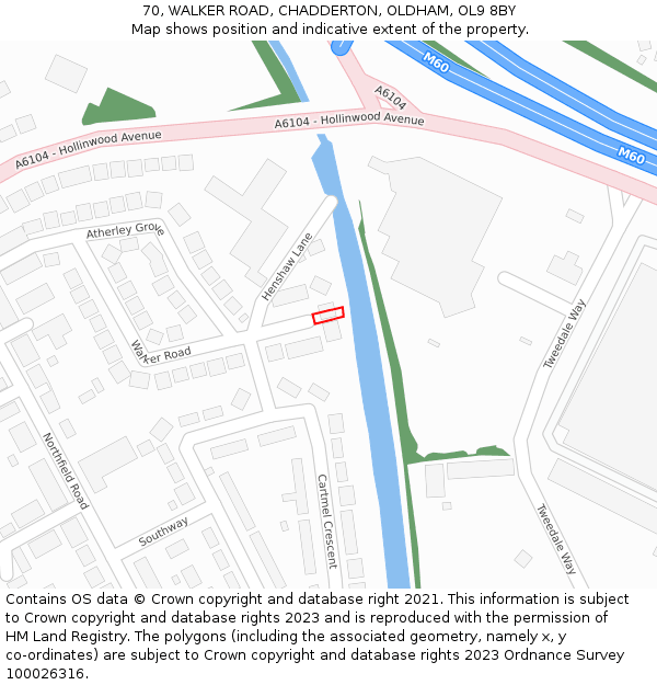 70, WALKER ROAD, CHADDERTON, OLDHAM, OL9 8BY: Location map and indicative extent of plot